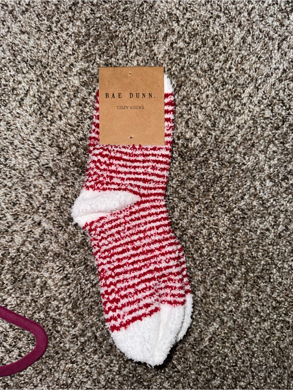 NWT Rae Dunn Cozy Red & White Striped Plush Socks